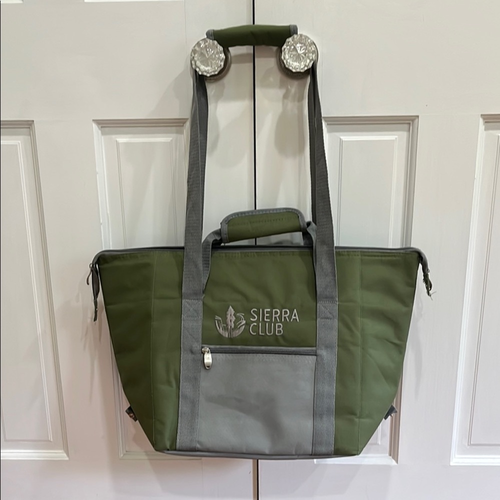 Sierra Club Olive/Gray Thermal Insulated Tote Cooler Beach Gym Club Grocery Bag